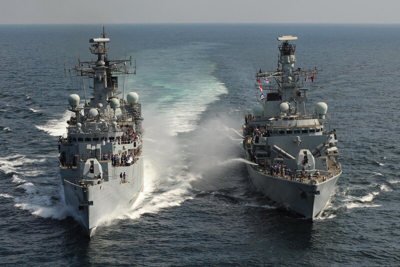 Two Naval Ships at Sea — Gray