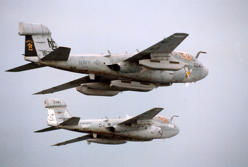 Two Navy A-6 Intruder aircraft in flight