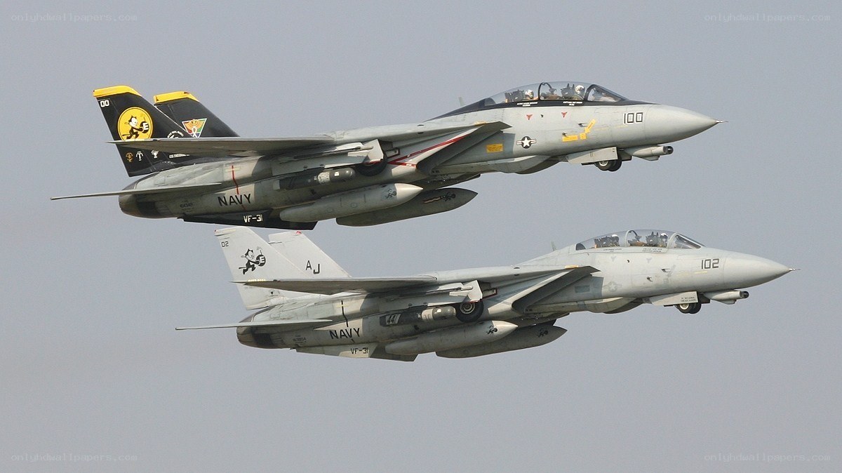 Two Navy fighter jets in formation