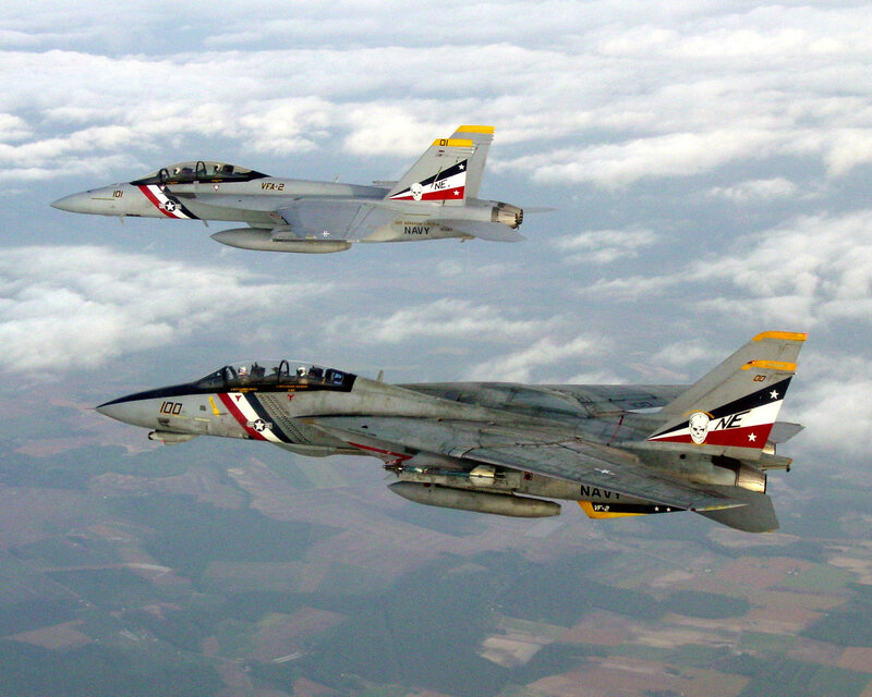 Two Navy jets in formation