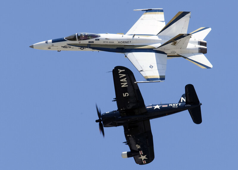 Two Navy Planes in Flight — Blue