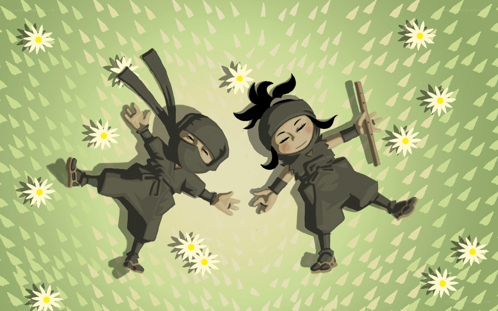 Two ninja children in a field