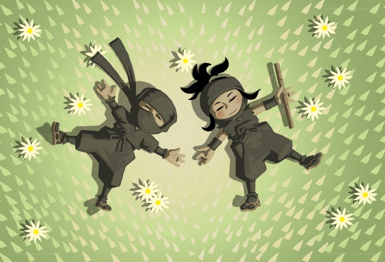Two ninja children in a field