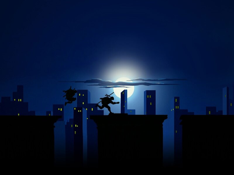 Two Ninja Figures on Rooftops