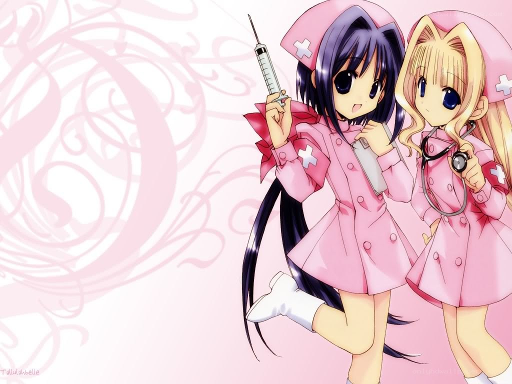 two nurse characters in pink uniforms