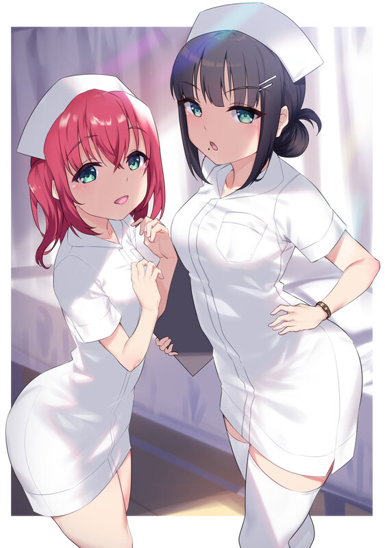Two Nurses in Uniform — White, Playful