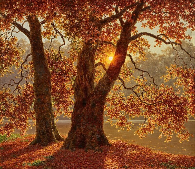 Two Oak Trees in Autumn