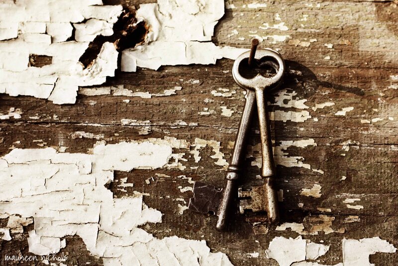 Two Old Keys on Wood