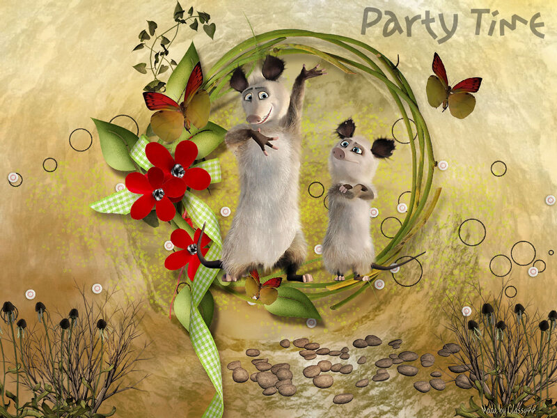 Two Opossums in Wreath