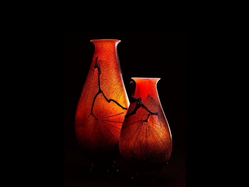 Two Orange Vases