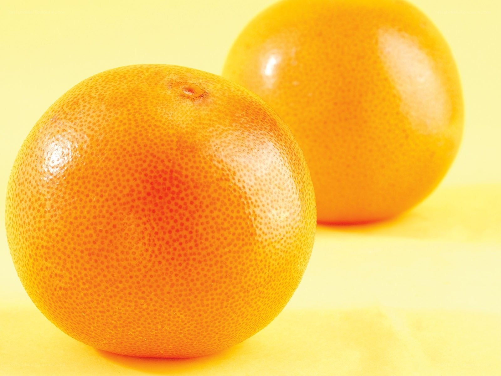 Two oranges on yellow background