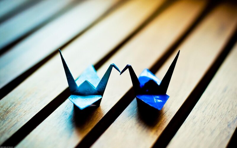 Two Origami Cranes — Blue
