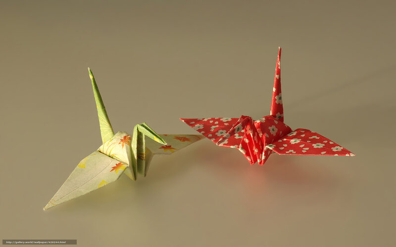Two Origami Cranes — Red