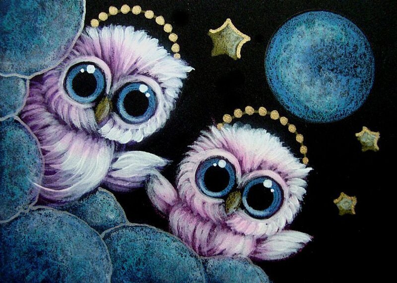 Two Owls in Night Sky