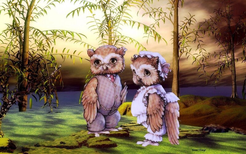 Two Owls in Wedding Attire