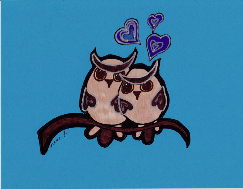 Two Owls on a Branch — Blue, Sweet