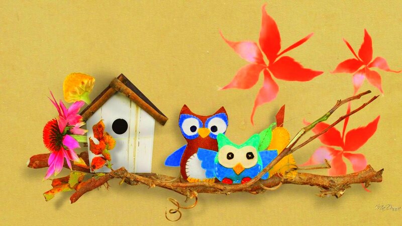 Two Owls on a Branch — Brown, Whimsical