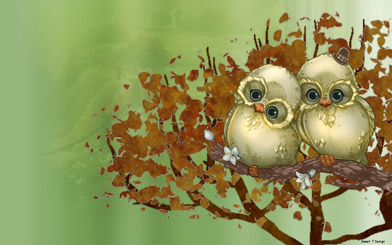 Two Owls on a Branch — Green, Calm