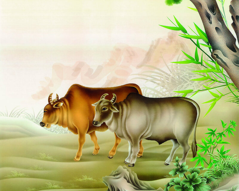 Two Oxen in a Field