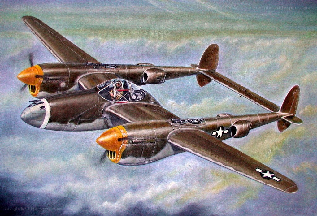 Two P-38 Lightning aircraft in flight