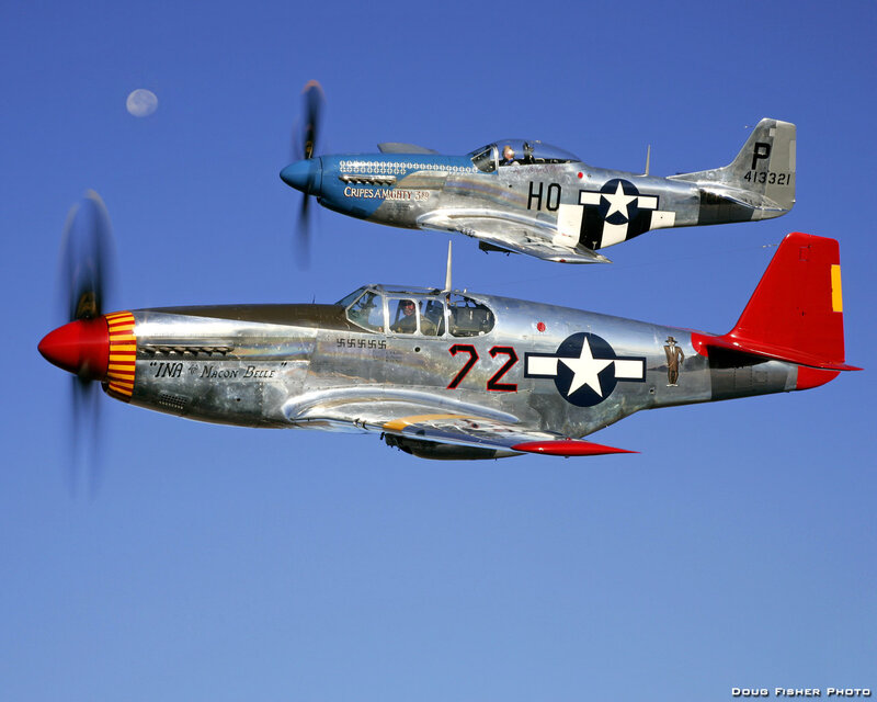 Two P-51 Mustang Planes — Blue, Dynamic, Afternoon