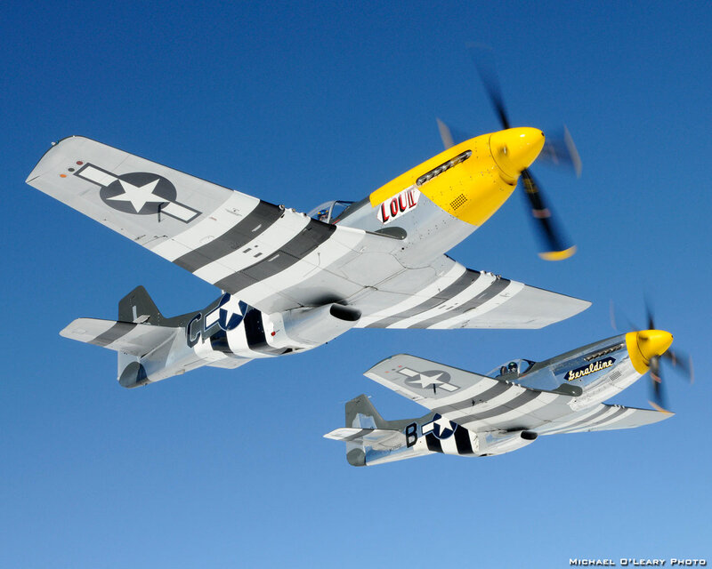 Two P-51 Mustang Planes — Blue, Dynamic