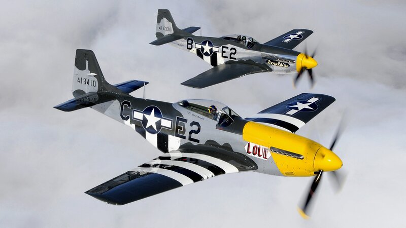 Two P-51 Mustang Planes — Gray, Dynamic, Photograph, Aircraft