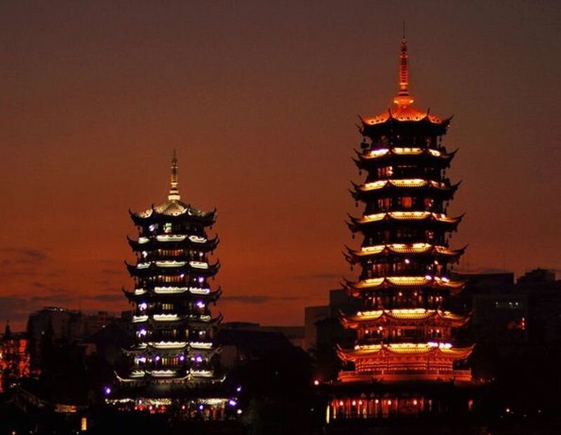 Two Pagodas at Night