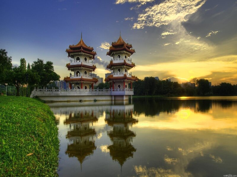 Two Pagodas on Lake