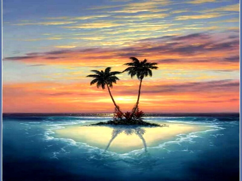 Two Palm Trees on Island