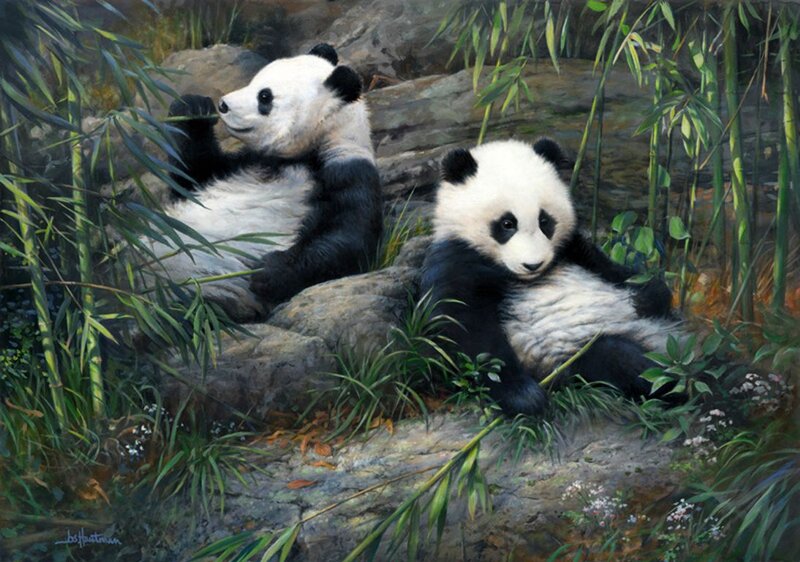 Two Panda Cubs — Green
