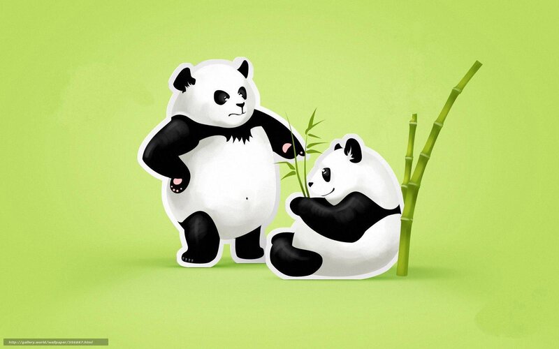 Two Pandas with Bamboo — Green