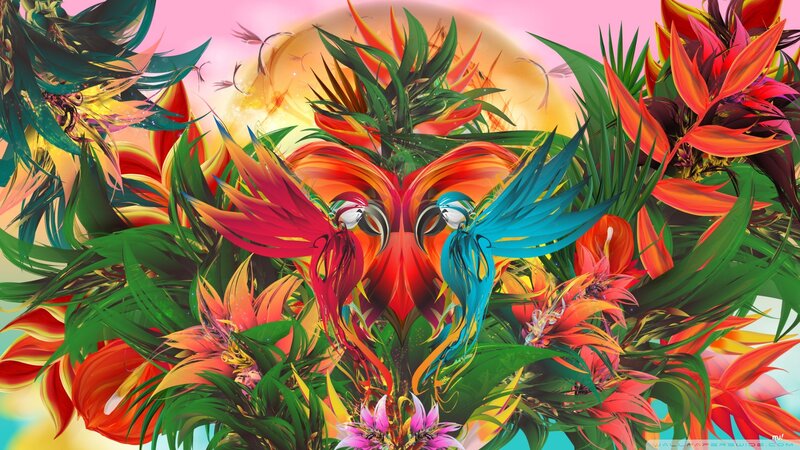 Two Parrots in Jungle — Green