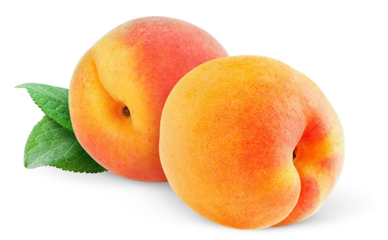 Two Peaches with Leaves — Orange