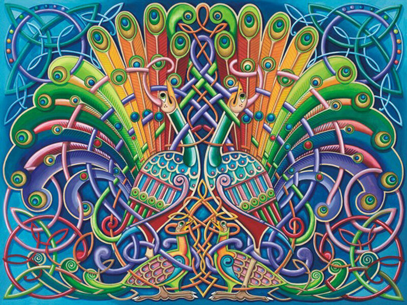 Two Peacocks with Feathers