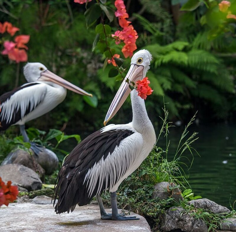 Two Pelicans Near Water