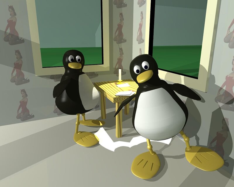 Two Penguins at Table