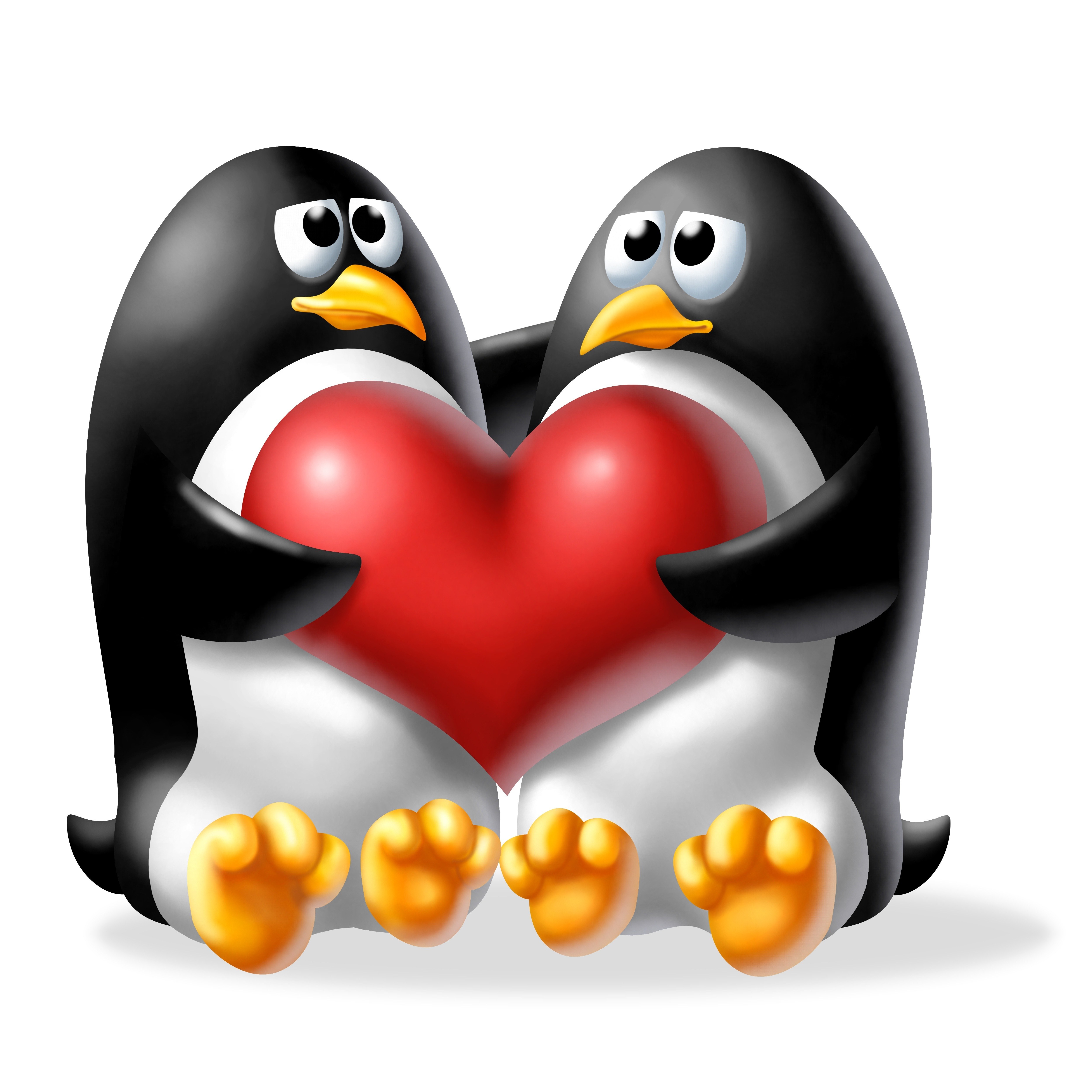 two penguins holding a heart