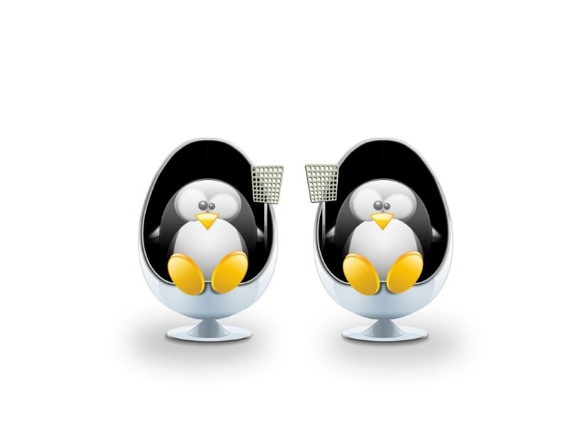 two penguins in egg chairs