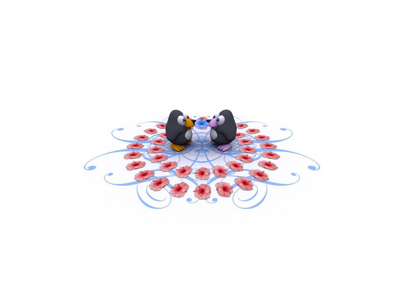 two penguins on floral design
