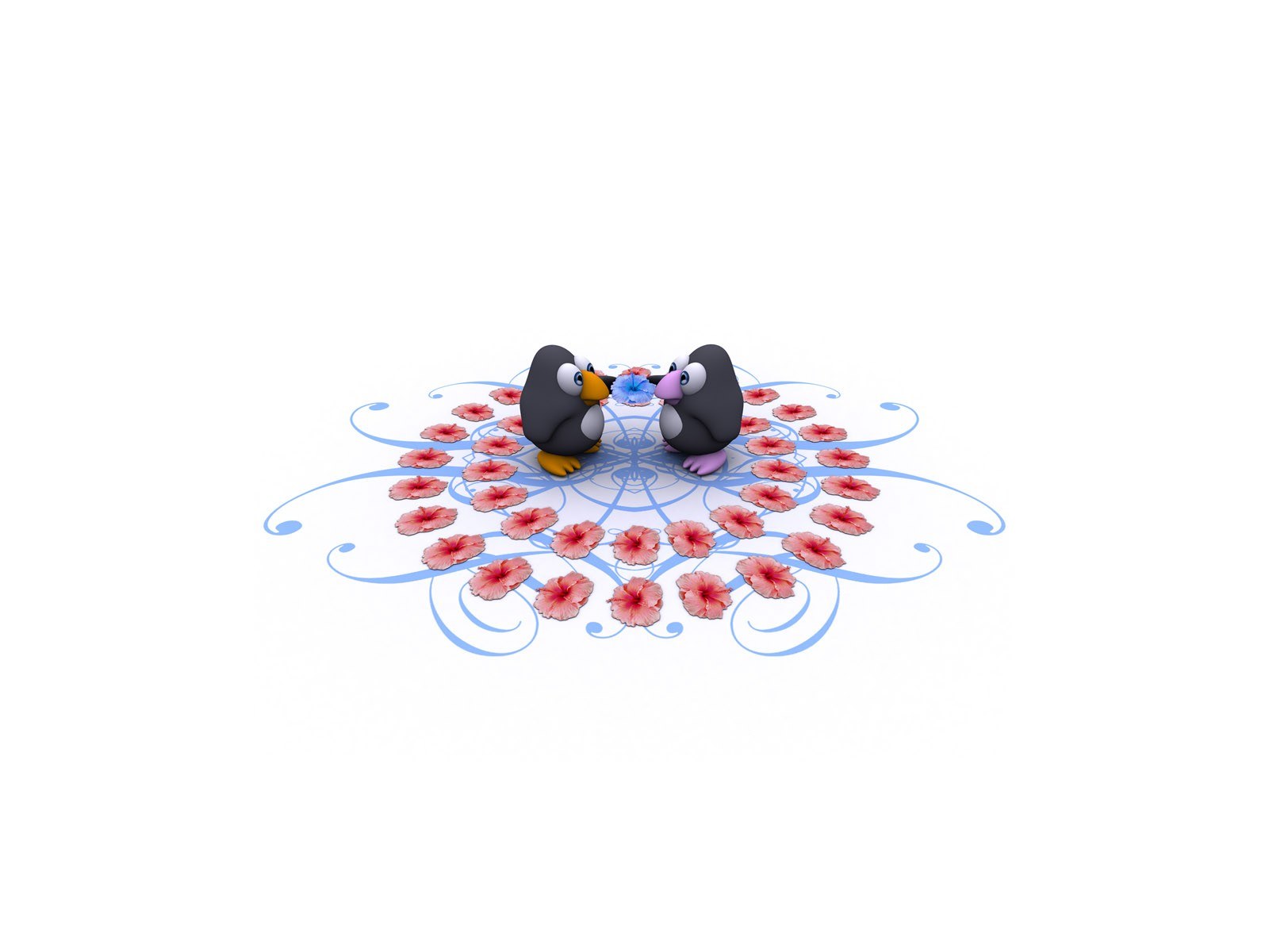 two penguins on floral design