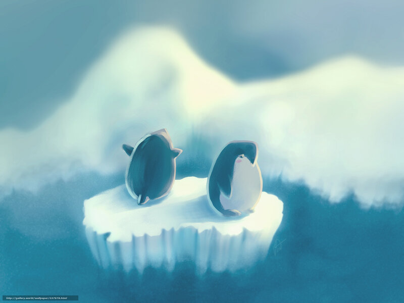 Two Penguins on Ice — Blue, Serene, Winter