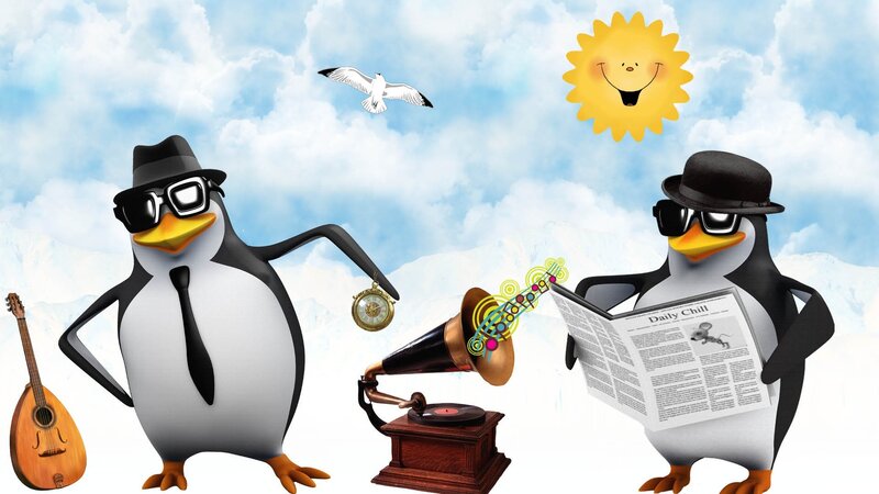 Two Penguins with Hats