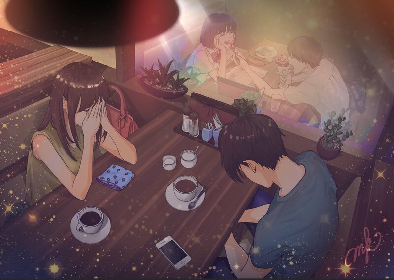 Two People at a Cafe Table — Brown