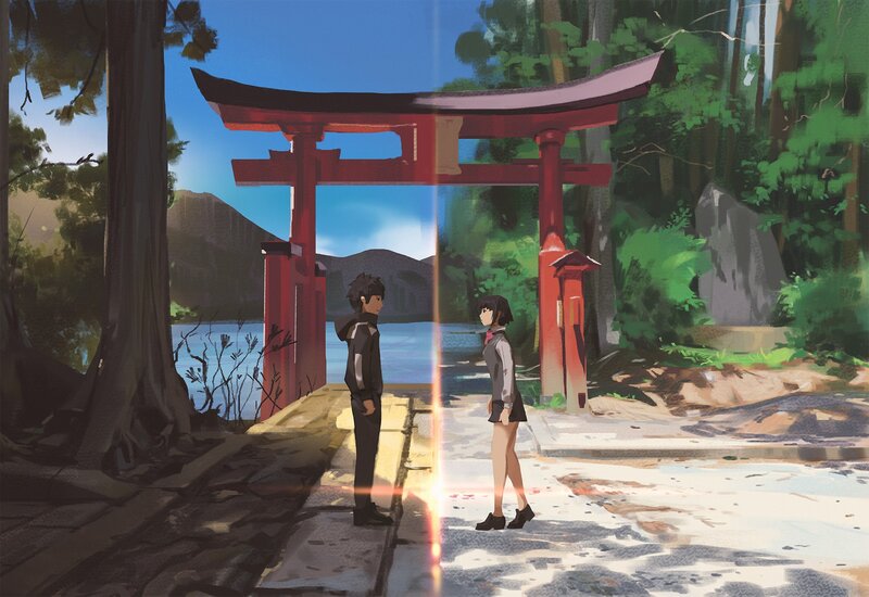 Two People at a Shrine — Red