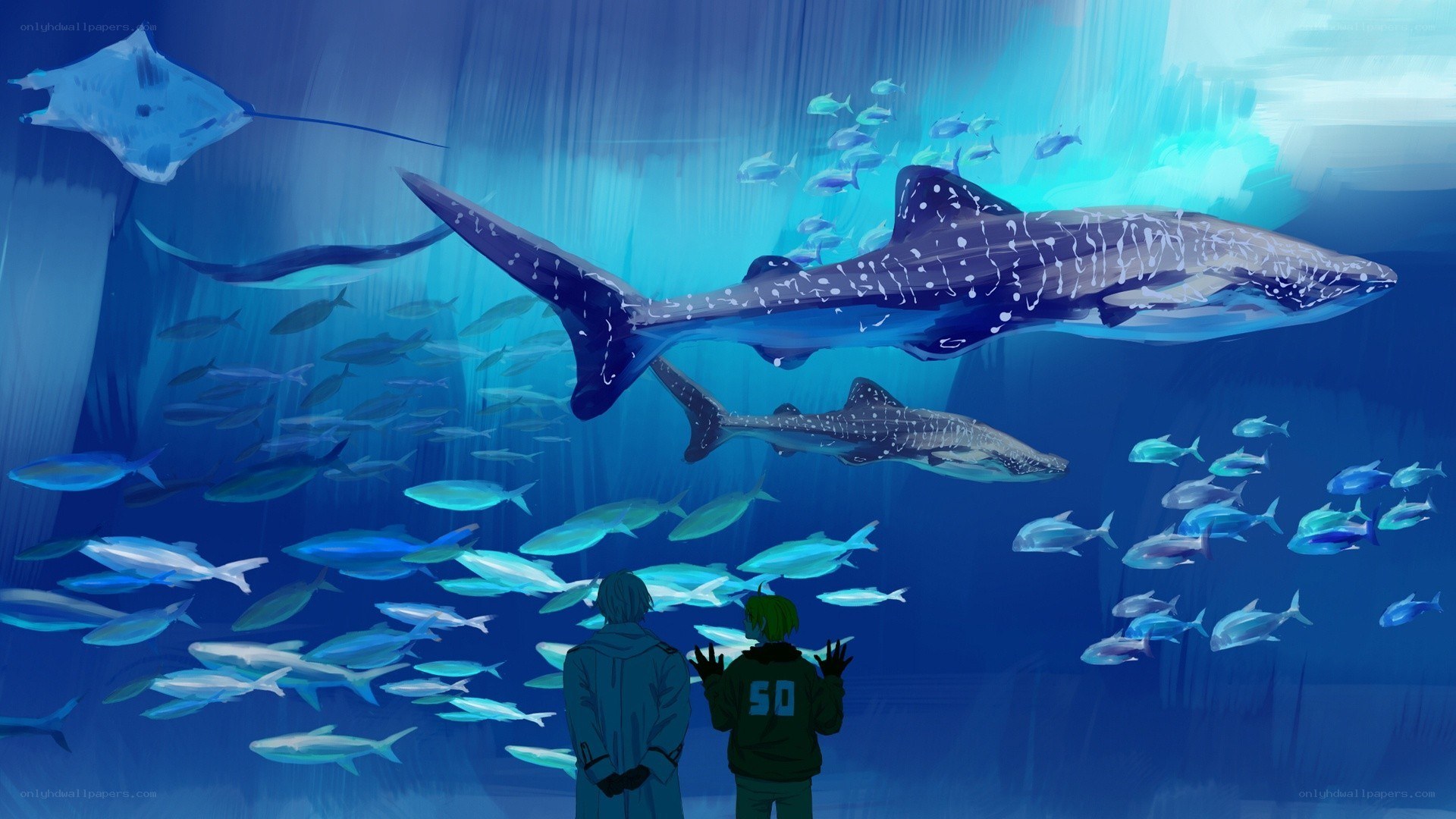 Two people at an aquarium