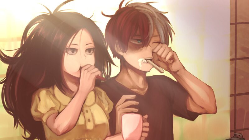 Two People Brushing Teeth