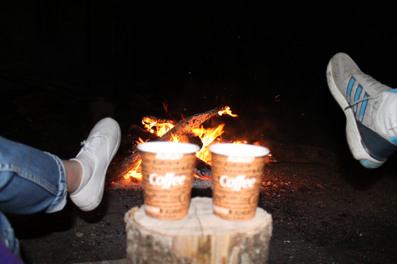 Two People by Campfire — Black, Cozy