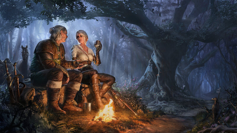 Two People by Campfire — Blue