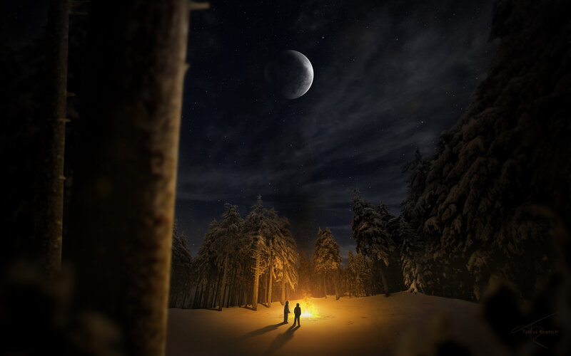 Two People by Campfire